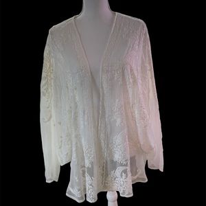 Sundance white lace cover up XL open front batwing sleeves